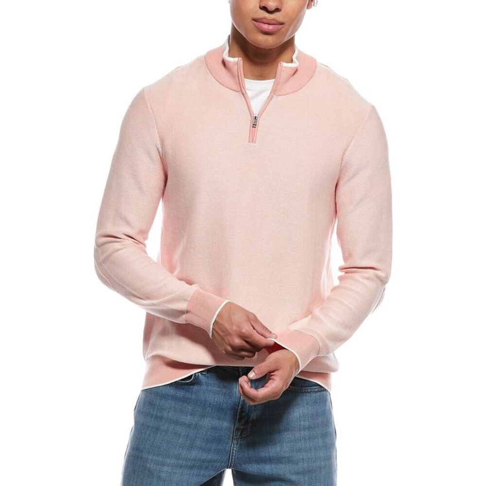 Raffi Mens  Links Stitch Zip Mock Neck Sweater, Pink